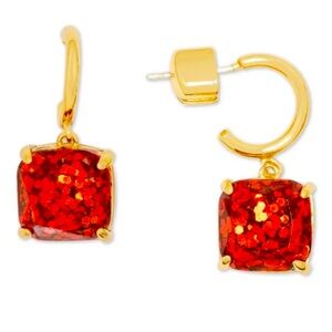 Kate Spade ♠️ New York huggie hoop red glitter drop n dangle earrings